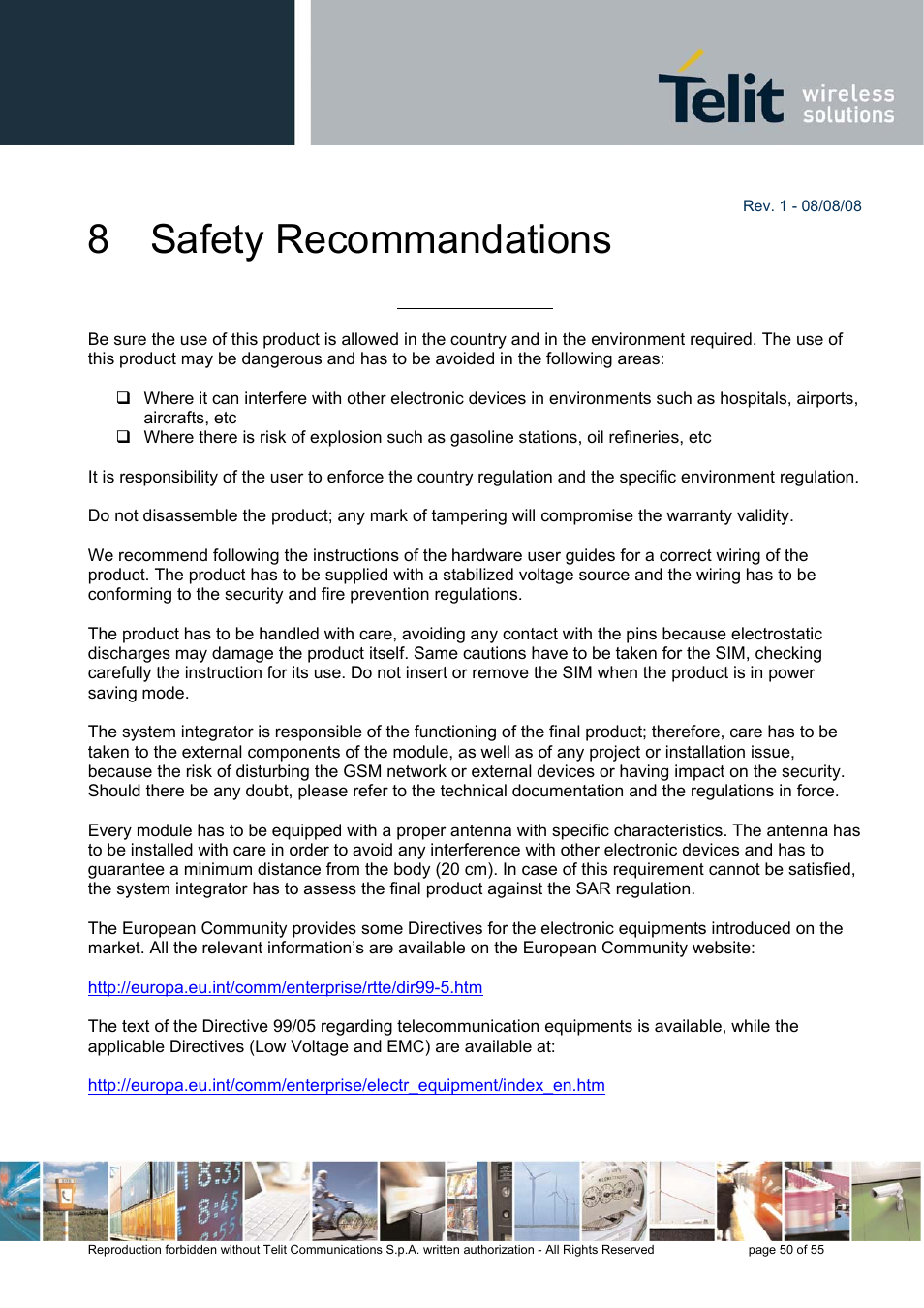 8 safety recommandations | Rainbow Electronics GE863-PRO3 User Manual | Page 50 / 55