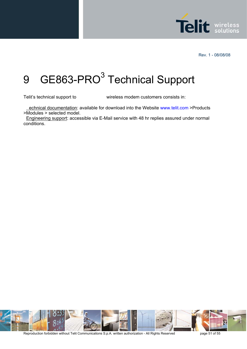 9 ge863-pro, Technical support | Rainbow Electronics GE863-PRO3 User Manual | Page 51 / 55