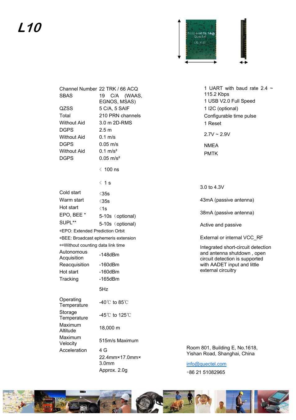 Compact gps module with super sensitivity, General specifications interfaces, Electrical data | Contact us | Rainbow Electronics L10 User Manual | Page 2 / 2
