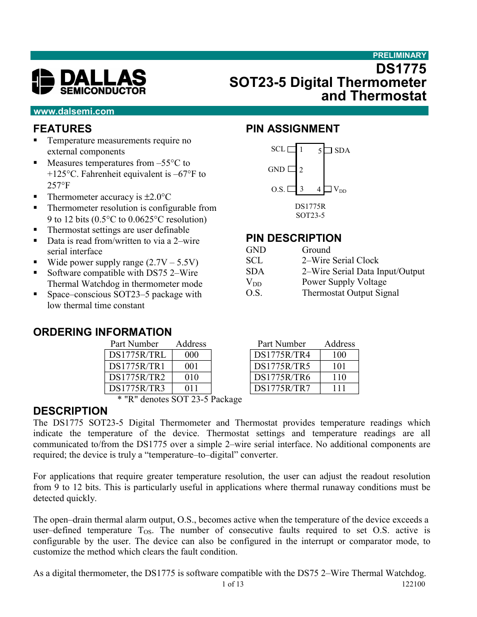 Rainbow Electronics DS1775R_T User Manual | 13 pages