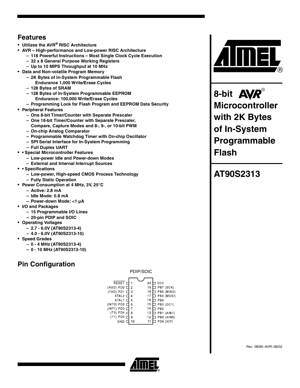 Rainbow Electronics AT90S2313 User Manual | 92 pages