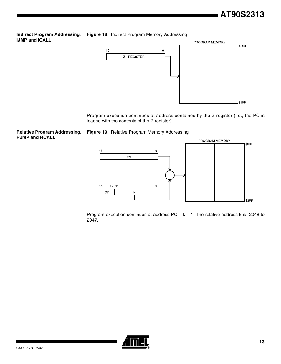 Indirect program addressing, ijmp and icall, Relative program addressing, rjmp and rcall | Rainbow Electronics AT90S2313 User Manual | Page 13 / 92