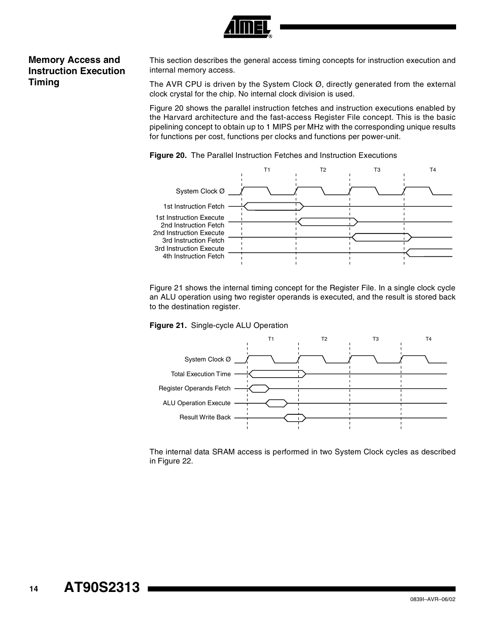 Memory access and instruction execution timing | Rainbow Electronics AT90S2313 User Manual | Page 14 / 92