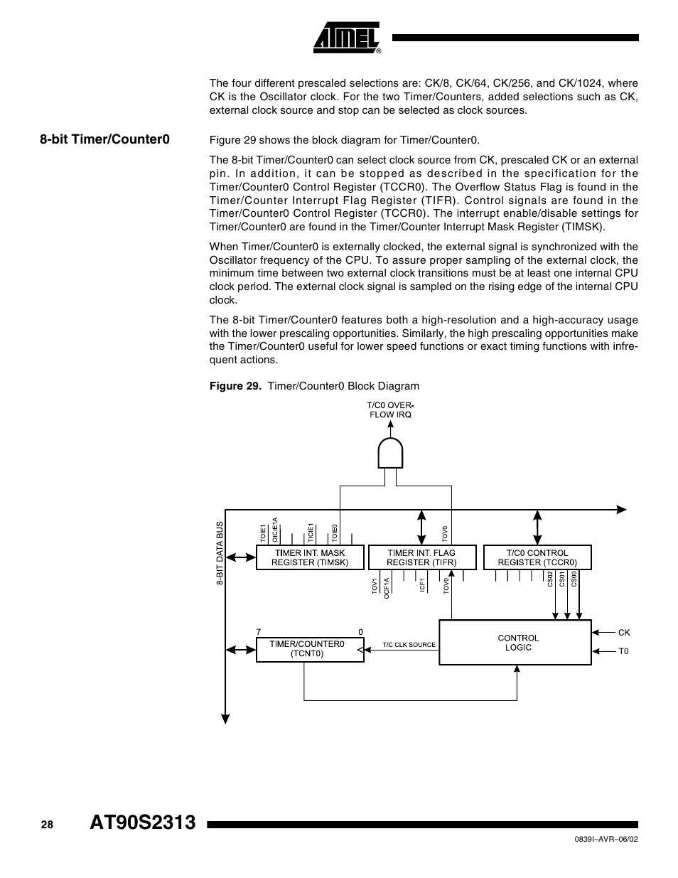 Bit timer/counter0 | Rainbow Electronics AT90S2313 User Manual | Page 28 / 92