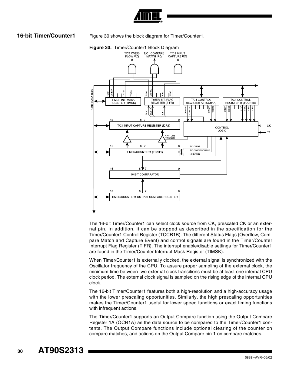 Bit timer/counter1 | Rainbow Electronics AT90S2313 User Manual | Page 30 / 92