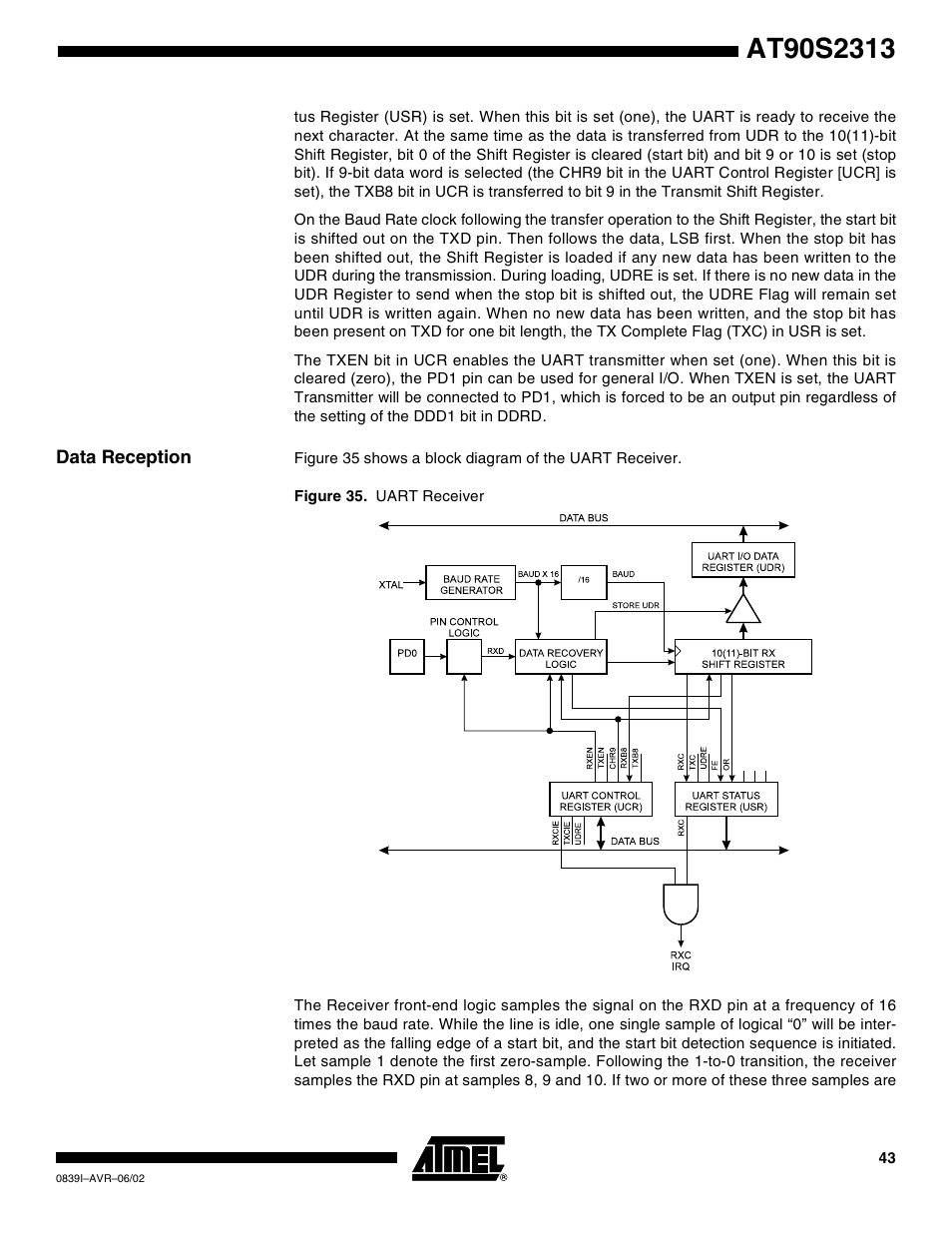 Data reception | Rainbow Electronics AT90S2313 User Manual | Page 43 / 92