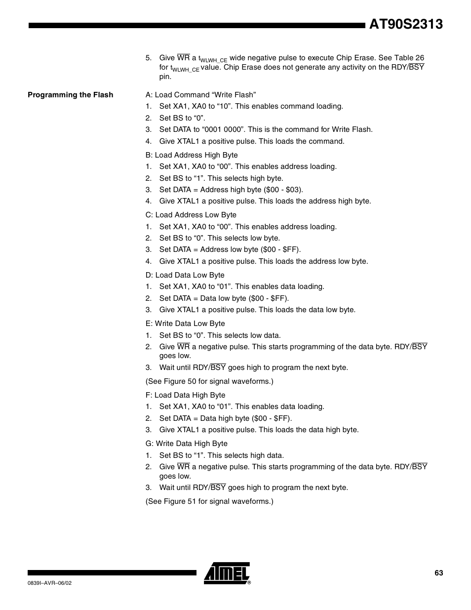 Programming the flash | Rainbow Electronics AT90S2313 User Manual | Page 63 / 92