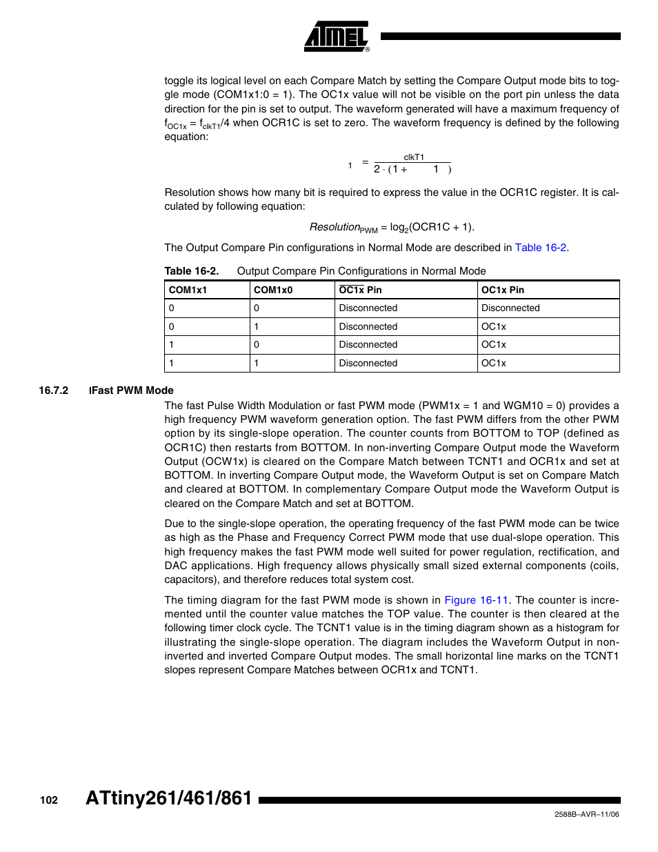 2 ifast pwm mode | Rainbow Electronics ATtiny861_V User Manual | Page 102 / 236
