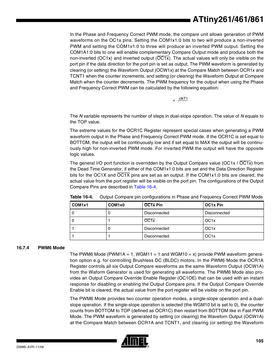 4 pwm6 mode | Rainbow Electronics ATtiny861_V User Manual | Page 105 / 236