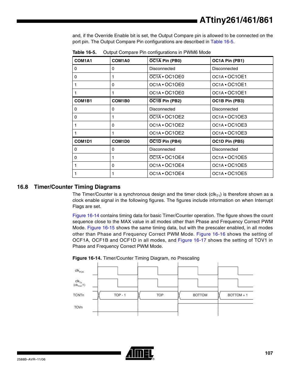 8 timer/counter timing diagrams | Rainbow Electronics ATtiny861_V User Manual | Page 107 / 236