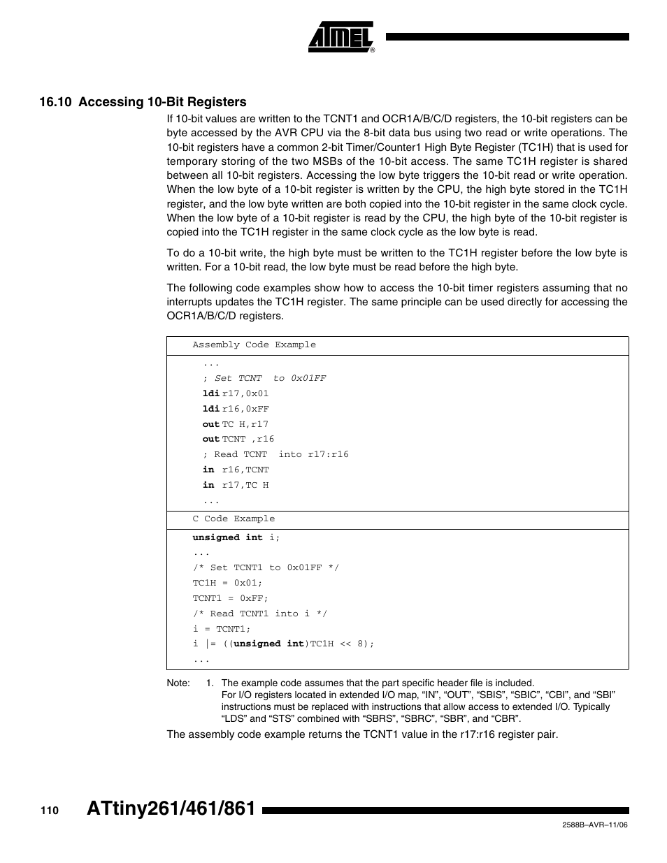 10 accessing 10-bit registers | Rainbow Electronics ATtiny861_V User Manual | Page 110 / 236