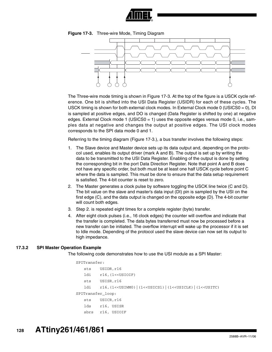 2 spi master operation example | Rainbow Electronics ATtiny861_V User Manual | Page 128 / 236