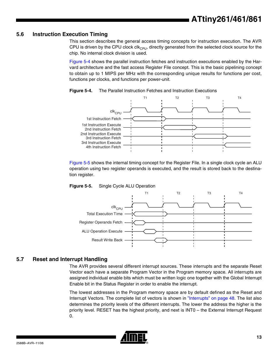 6 instruction execution timing, 7 reset and interrupt handling | Rainbow Electronics ATtiny861_V User Manual | Page 13 / 236