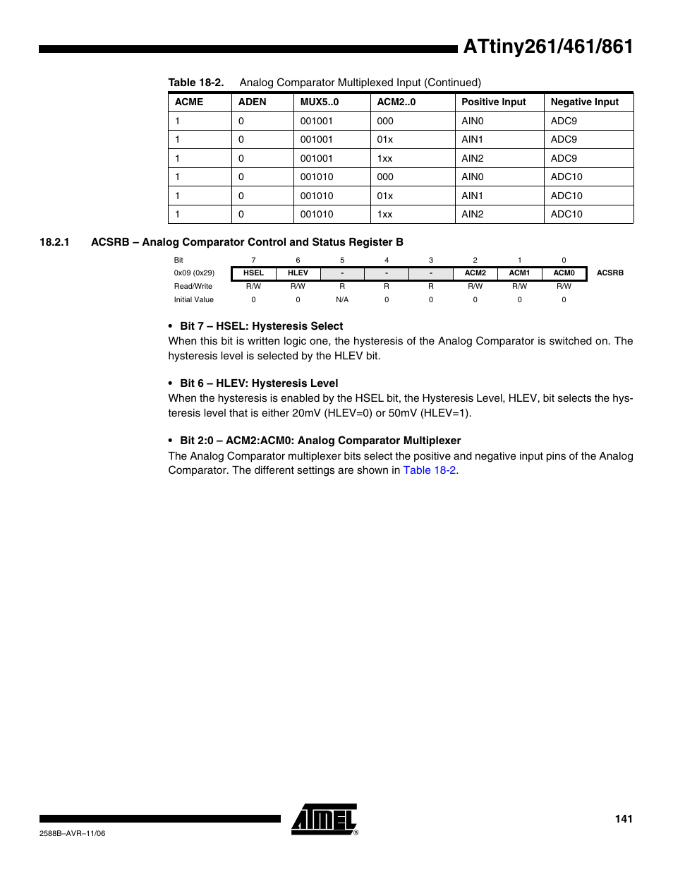Rainbow Electronics ATtiny861_V User Manual | Page 141 / 236