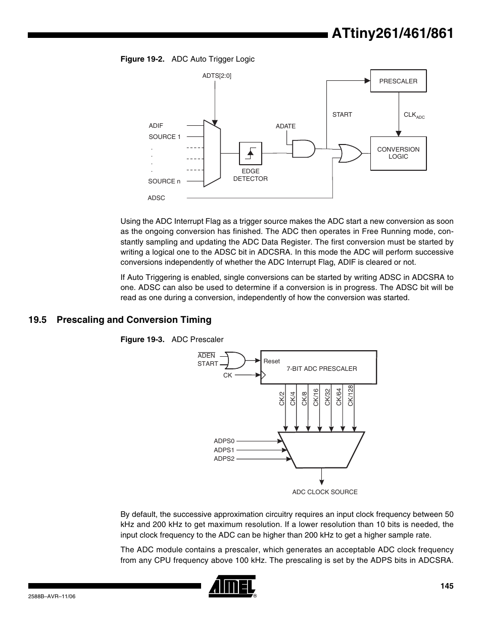 5 prescaling and conversion timing | Rainbow Electronics ATtiny861_V User Manual | Page 145 / 236