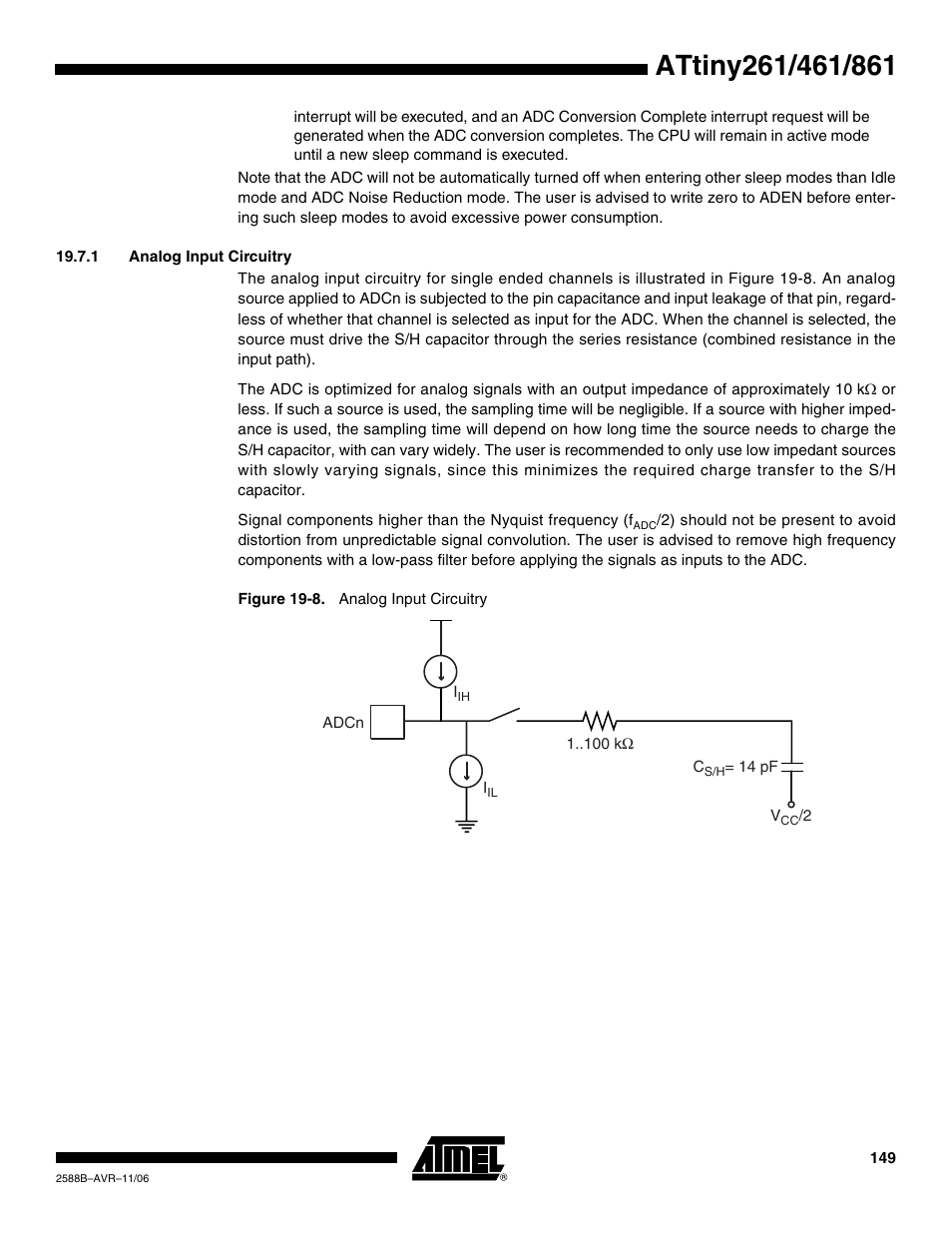 1 analog input circuitry | Rainbow Electronics ATtiny861_V User Manual | Page 149 / 236