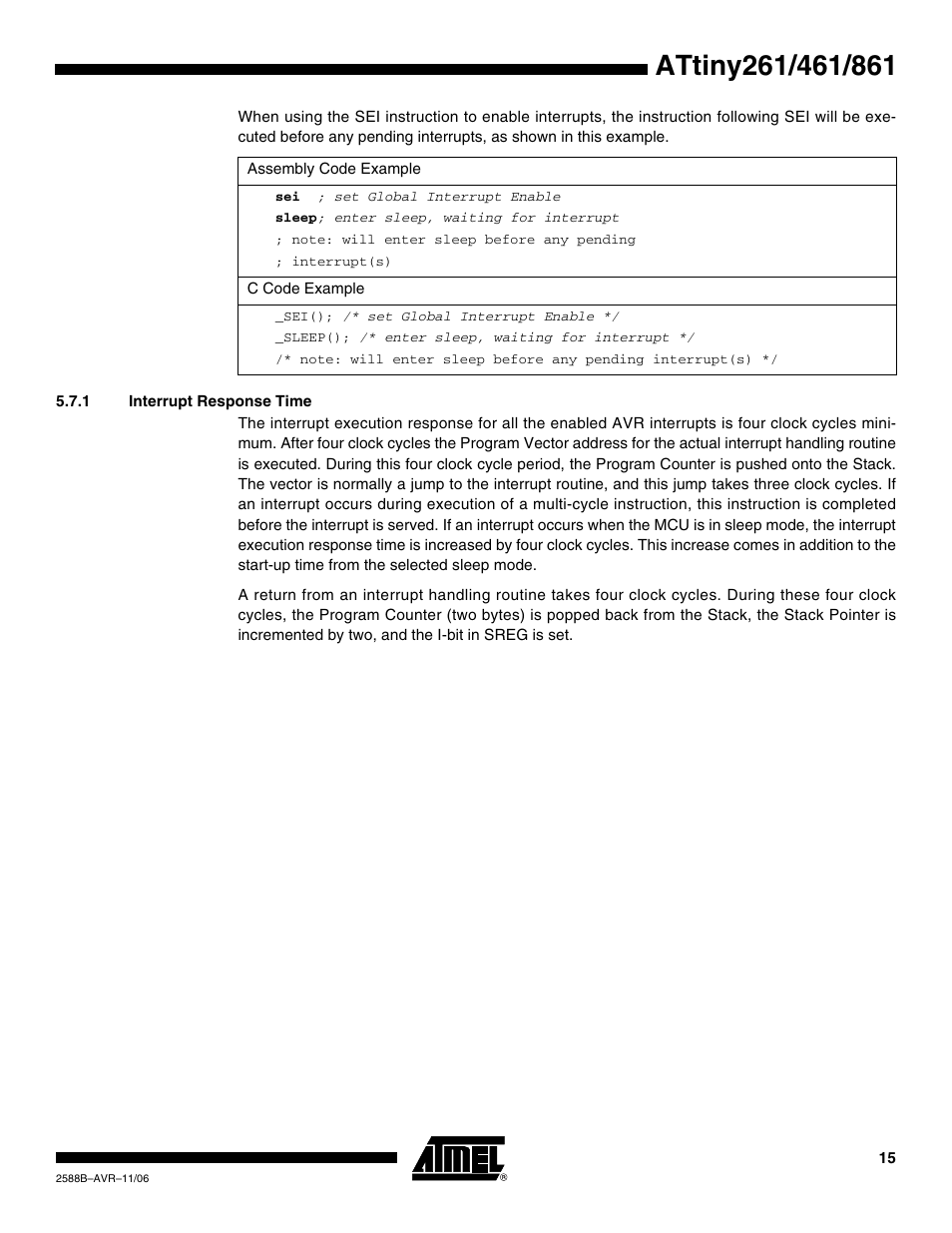1 interrupt response time | Rainbow Electronics ATtiny861_V User Manual | Page 15 / 236