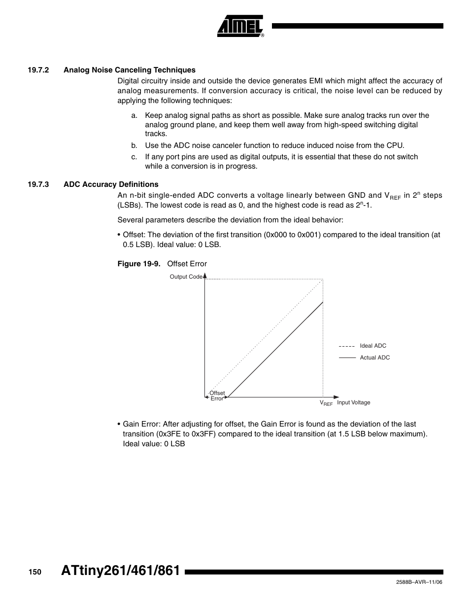 2 analog noise canceling techniques, 3 adc accuracy definitions | Rainbow Electronics ATtiny861_V User Manual | Page 150 / 236