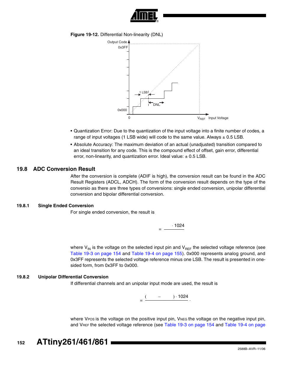 8 adc conversion result, 1 single ended conversion, 2 unipolar differential conversion | Rainbow Electronics ATtiny861_V User Manual | Page 152 / 236
