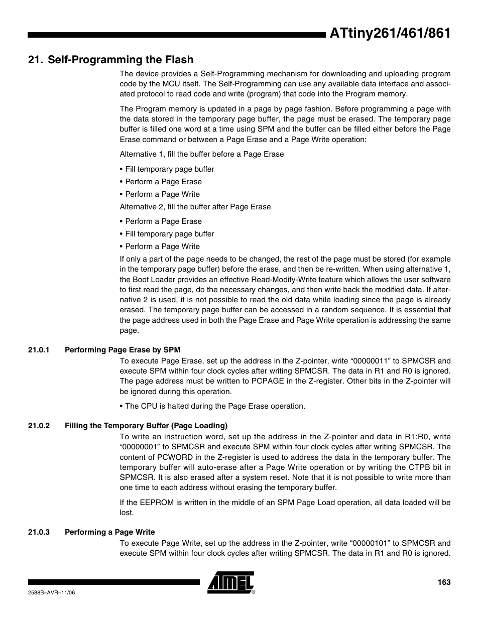 Self-programming the flash | Rainbow Electronics ATtiny861_V User Manual | Page 163 / 236