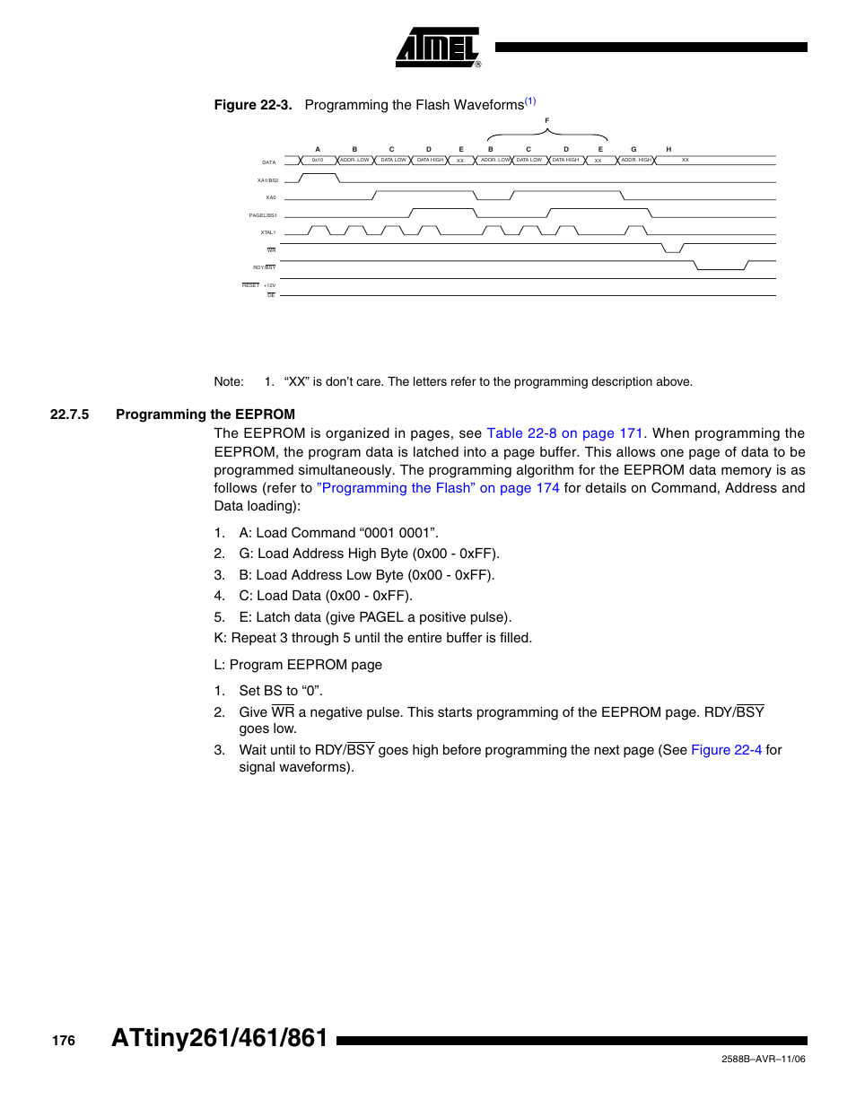 5 programming the eeprom, Figure 22-3. programming the flash waveforms | Rainbow Electronics ATtiny861_V User Manual | Page 176 / 236
