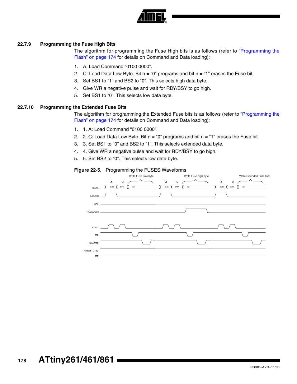 9 programming the fuse high bits, 10 programming the extended fuse bits | Rainbow Electronics ATtiny861_V User Manual | Page 178 / 236