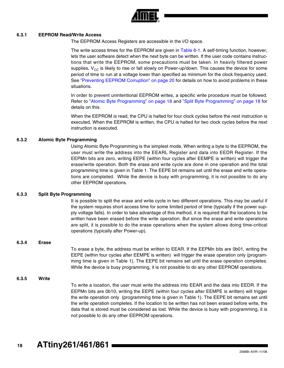 1 eeprom read/write access, 2 atomic byte programming, 3 split byte programming | 4 erase, 5 write | Rainbow Electronics ATtiny861_V User Manual | Page 18 / 236
