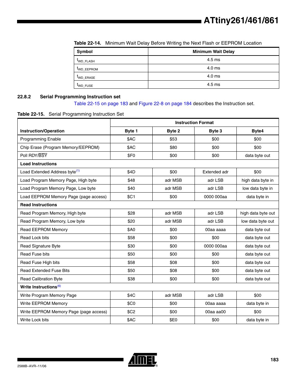 2 serial programming instruction set | Rainbow Electronics ATtiny861_V User Manual | Page 183 / 236