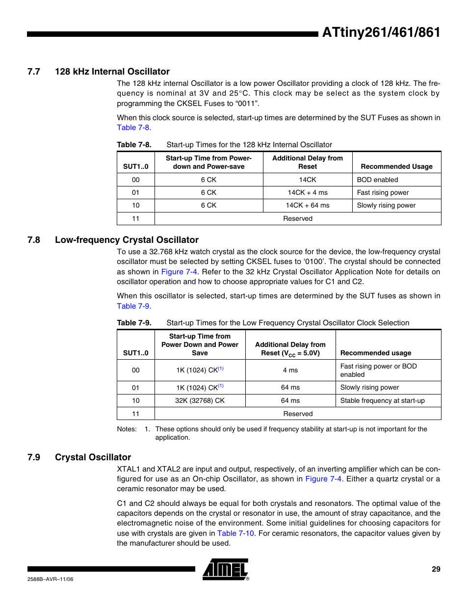 7 128 khz internal oscillator, 8 low-frequency crystal oscillator, 9 crystal oscillator | Rainbow Electronics ATtiny861_V User Manual | Page 29 / 236