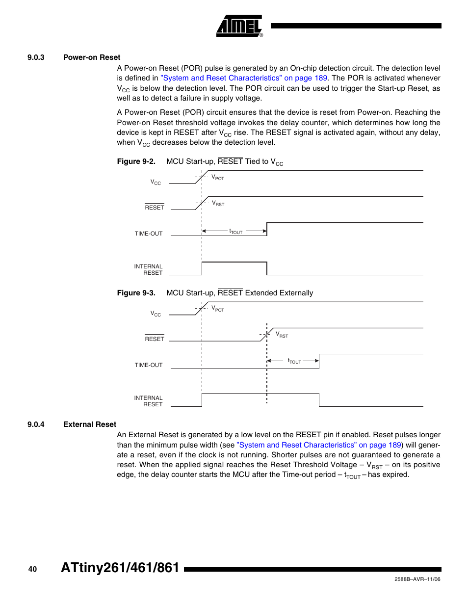 3 power-on reset, 4 external reset | Rainbow Electronics ATtiny861_V User Manual | Page 40 / 236
