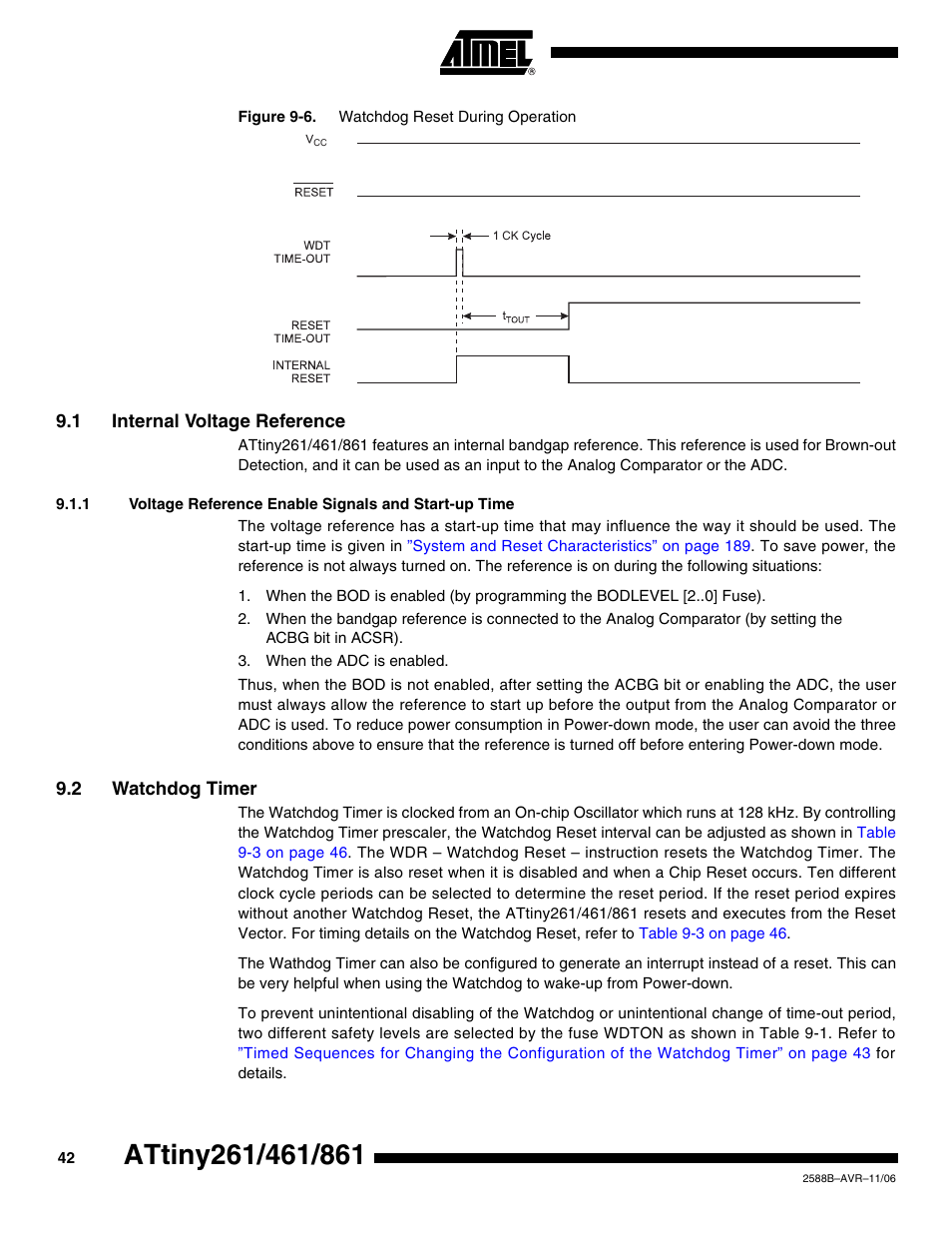 1 internal voltage reference, 2 watchdog timer, Internal volt | Rainbow Electronics ATtiny861_V User Manual | Page 42 / 236