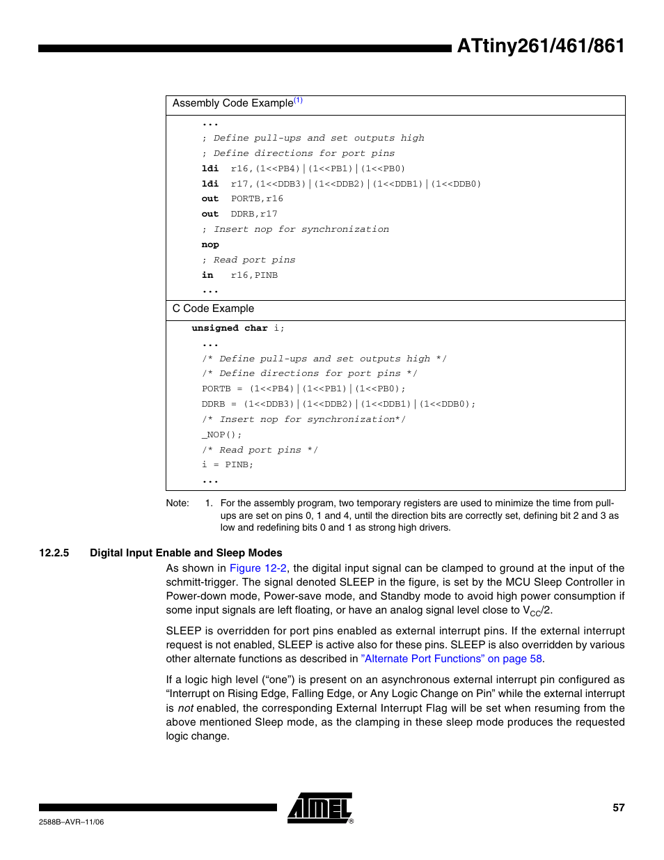 5 digital input enable and sleep modes | Rainbow Electronics ATtiny861_V User Manual | Page 57 / 236