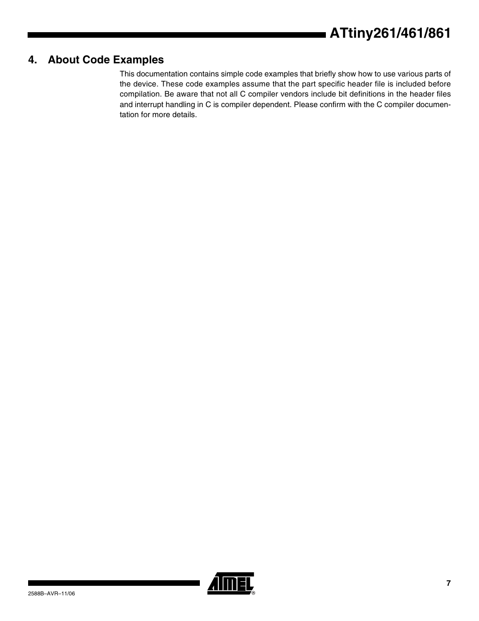 About code examples | Rainbow Electronics ATtiny861_V User Manual | Page 7 / 236