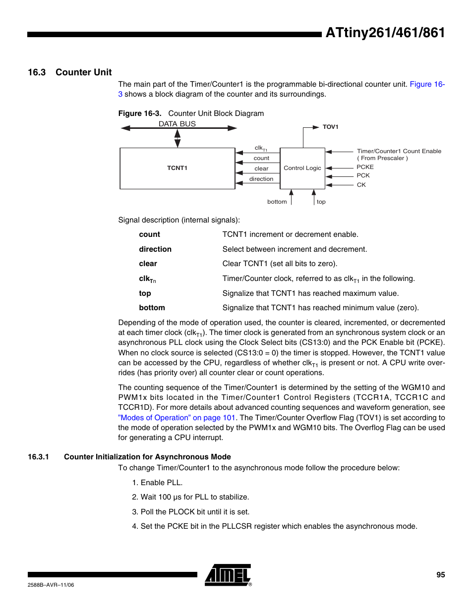 3 counter unit, 1 counter initialization for asynchronous mode | Rainbow Electronics ATtiny861_V User Manual | Page 95 / 236