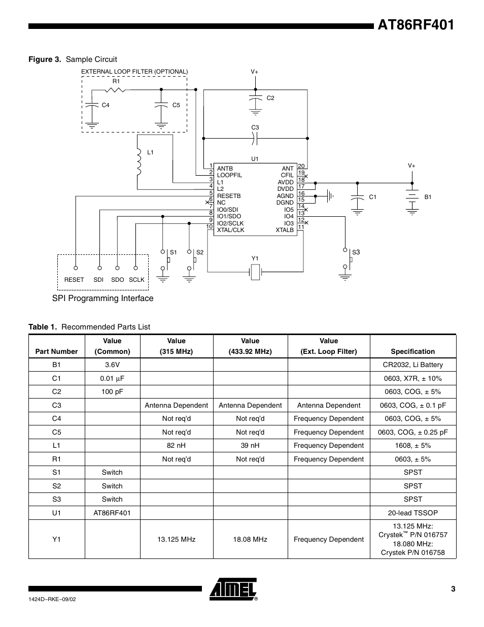 Rainbow Electronics AT86RF401 User Manual | Page 3 / 50