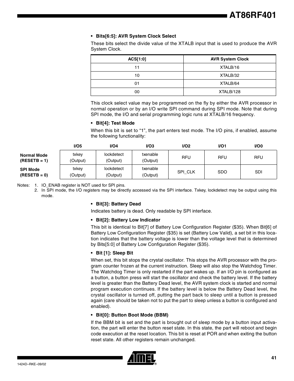 Rainbow Electronics AT86RF401 User Manual | Page 41 / 50