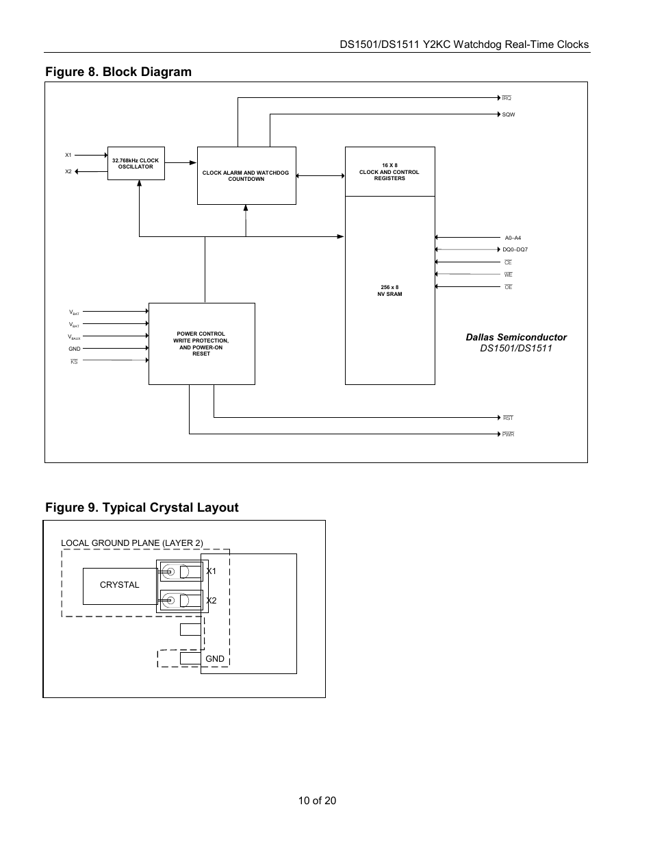 Figure 8. block diagram, Figure 9. typical crystal layout, 10 of 20 | Rainbow Electronics DS1511 User Manual | Page 10 / 20