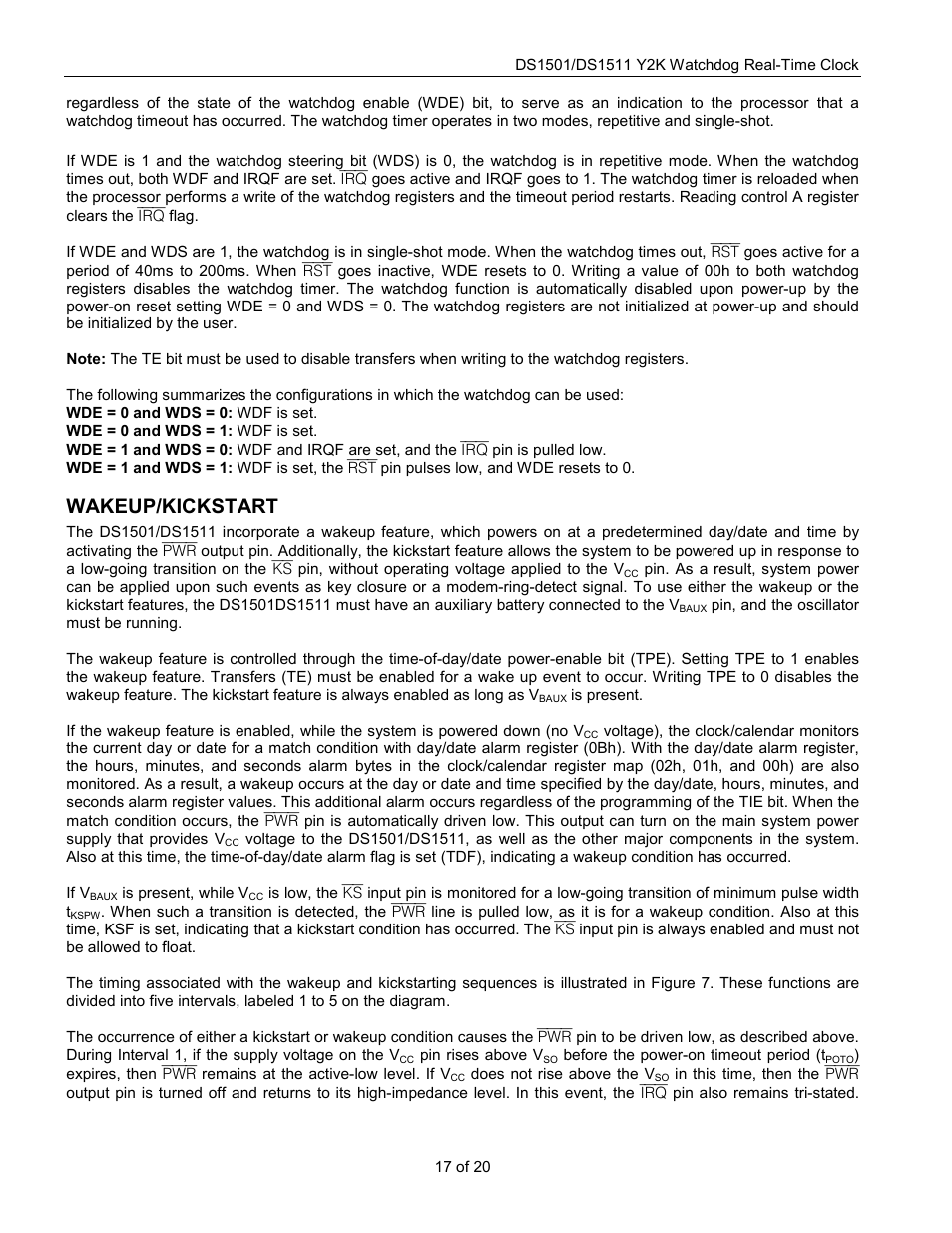 Wakeup/kickstart | Rainbow Electronics DS1511 User Manual | Page 17 / 20