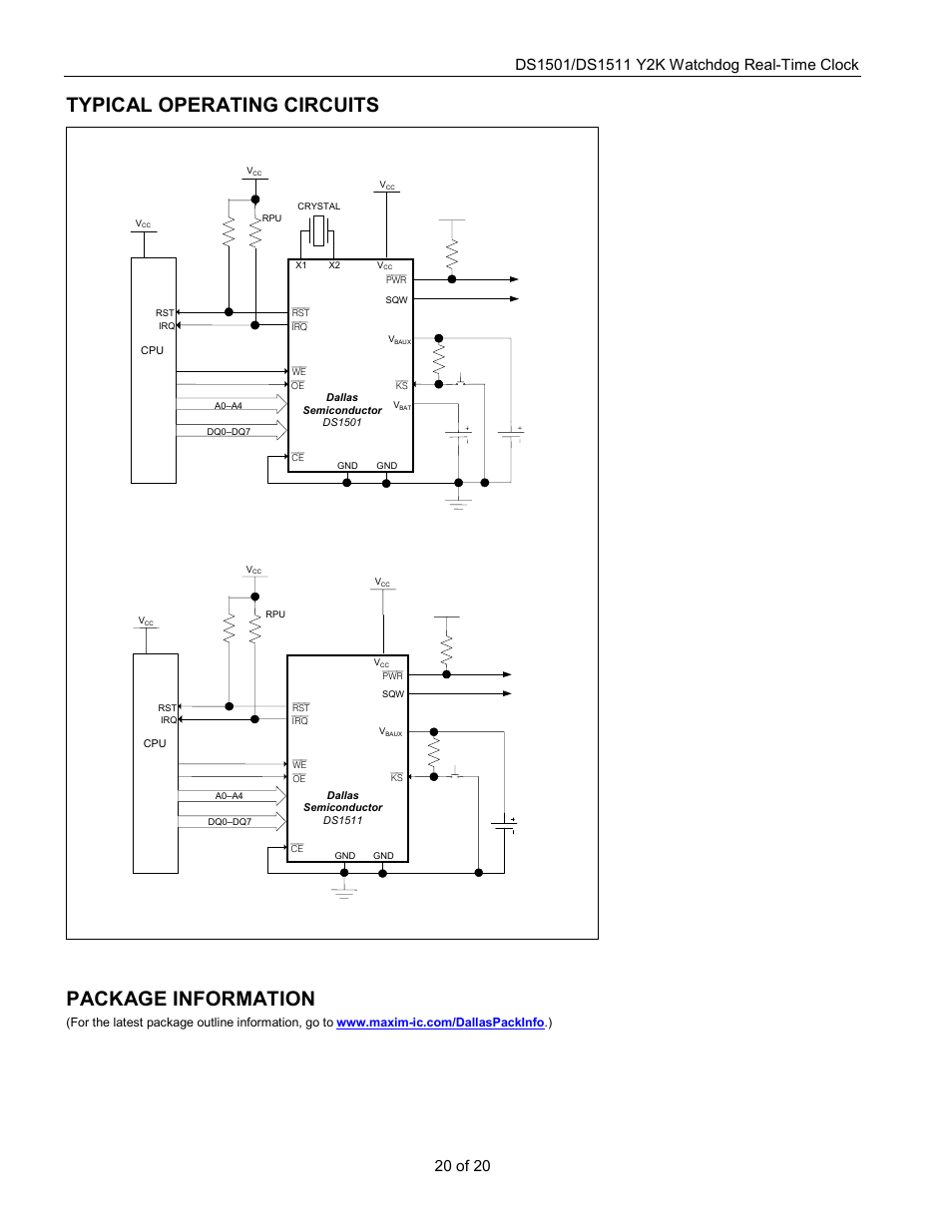 Typical operating circuits, Package information, 20 of 20 | Rainbow Electronics DS1511 User Manual | Page 20 / 20