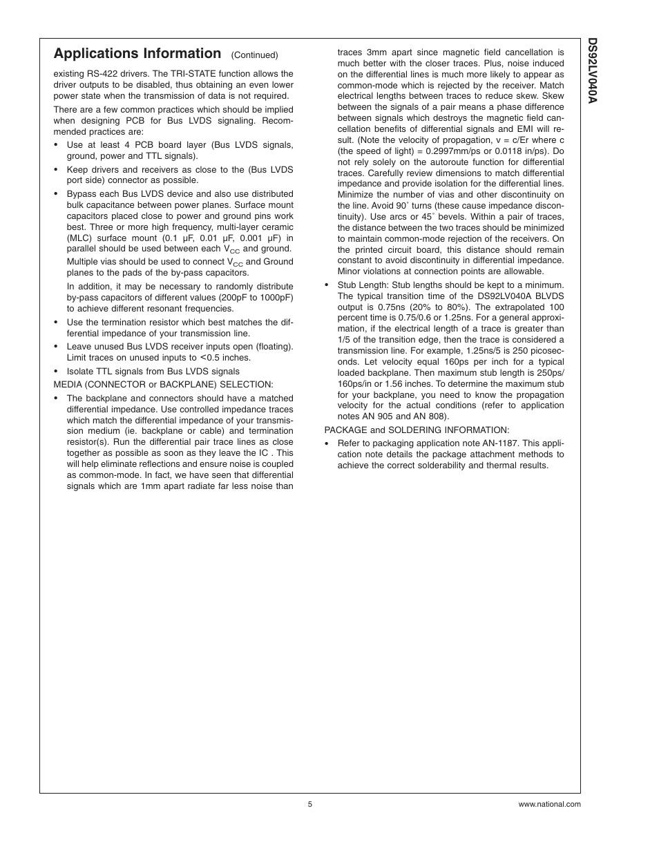 Applications information | Rainbow Electronics DS92LV040A User Manual | Page 5 / 12