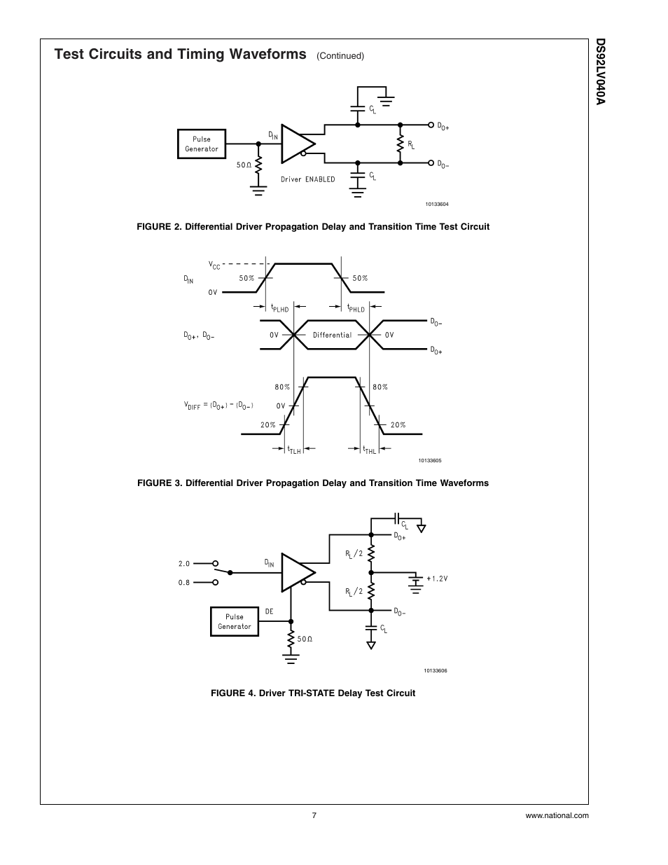 Figure 4. driver tri-state delay test circuit, Test circuits and timing waveforms | Rainbow Electronics DS92LV040A User Manual | Page 7 / 12