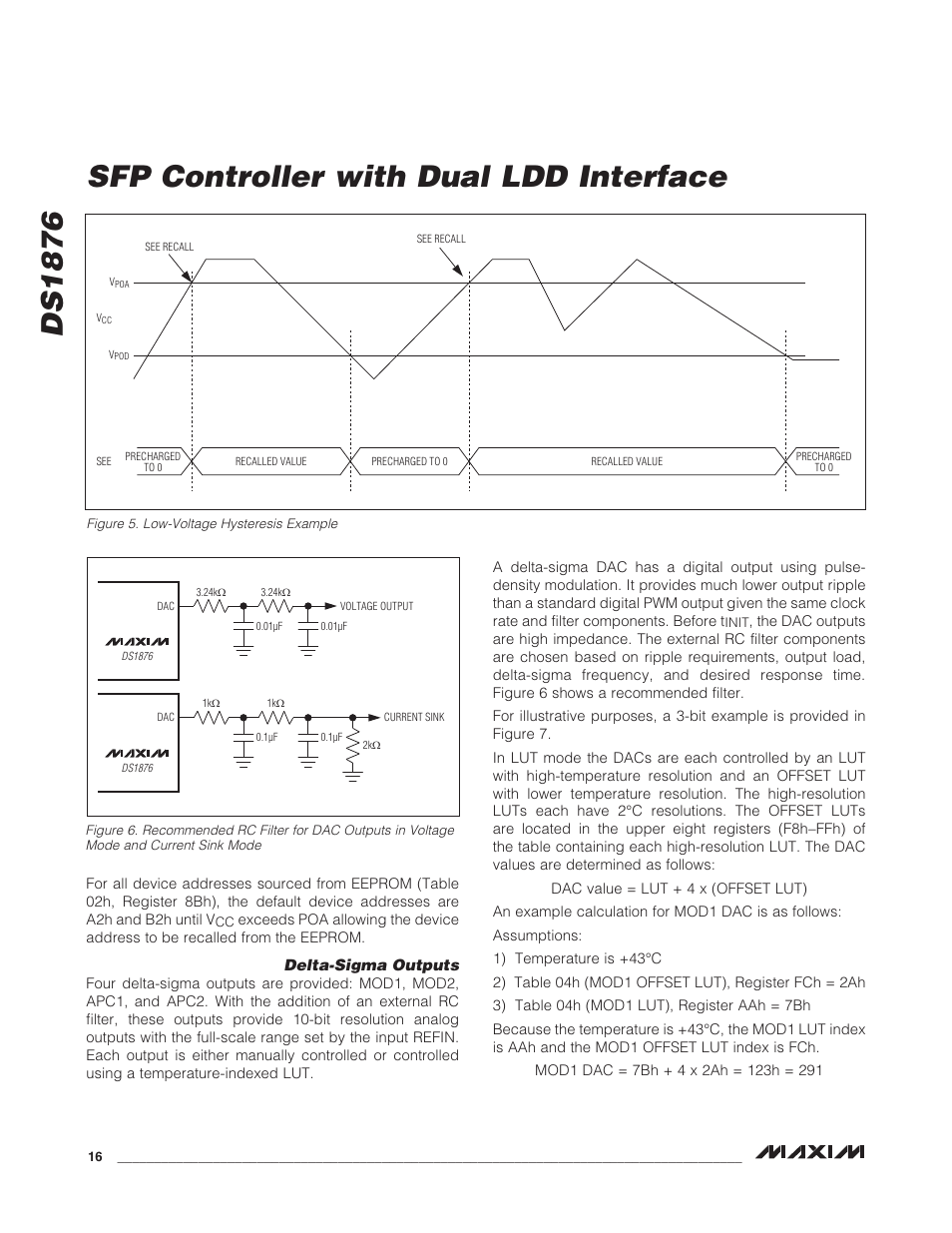 Delta-sigma outputs, Ds1876 sfp controller with dual ldd interface | Rainbow Electronics DS1876 User Manual | Page 16 / 69
