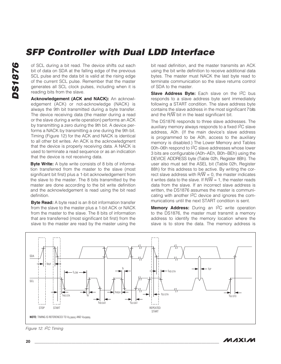 Figure 12. i, C timing, Ds1876 sfp controller with dual ldd interface | Rainbow Electronics DS1876 User Manual | Page 20 / 69