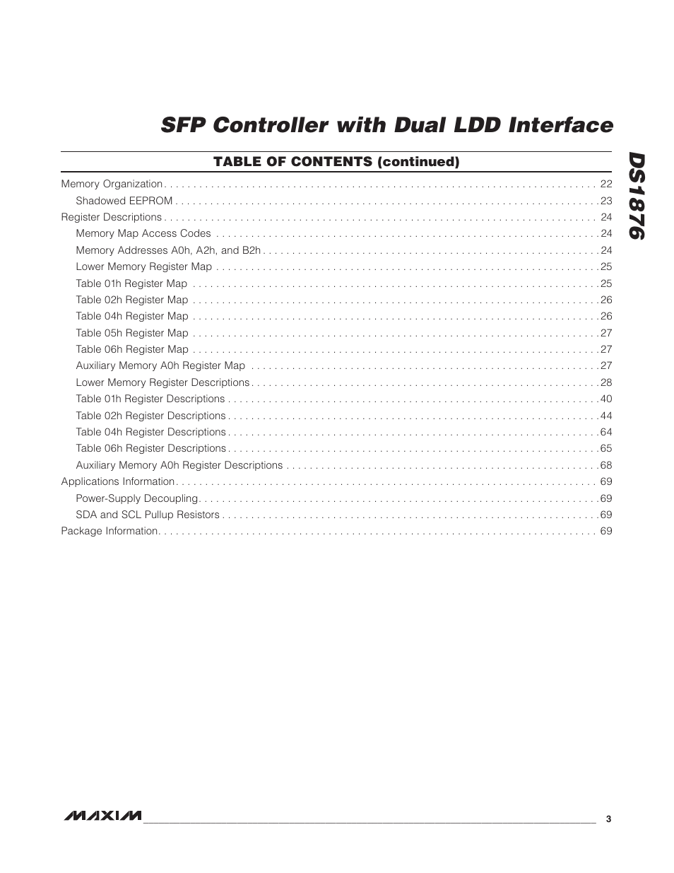Ds1876 sfp controller with dual ldd interface | Rainbow Electronics DS1876 User Manual | Page 3 / 69