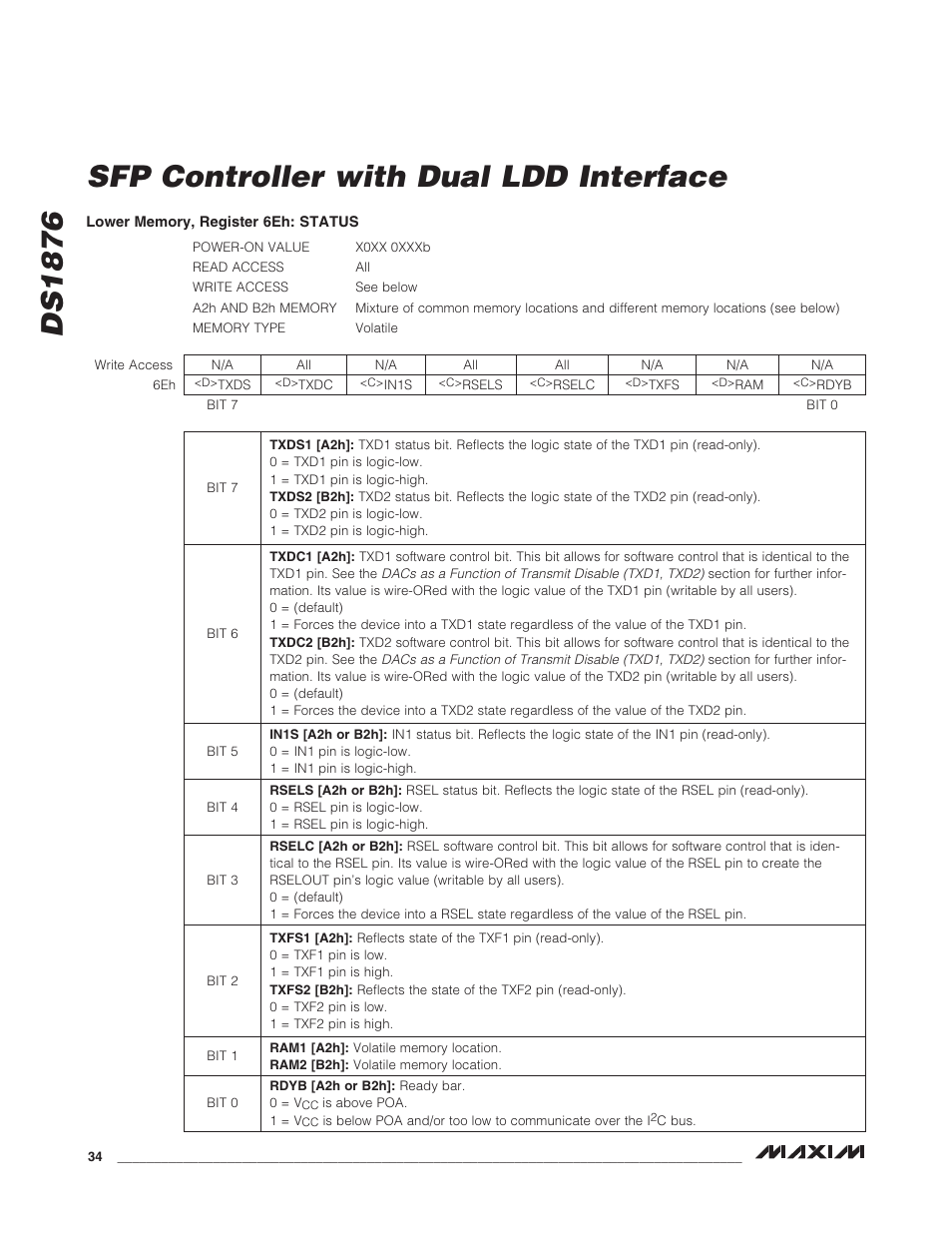 Ds1876 sfp controller with dual ldd interface | Rainbow Electronics DS1876 User Manual | Page 34 / 69