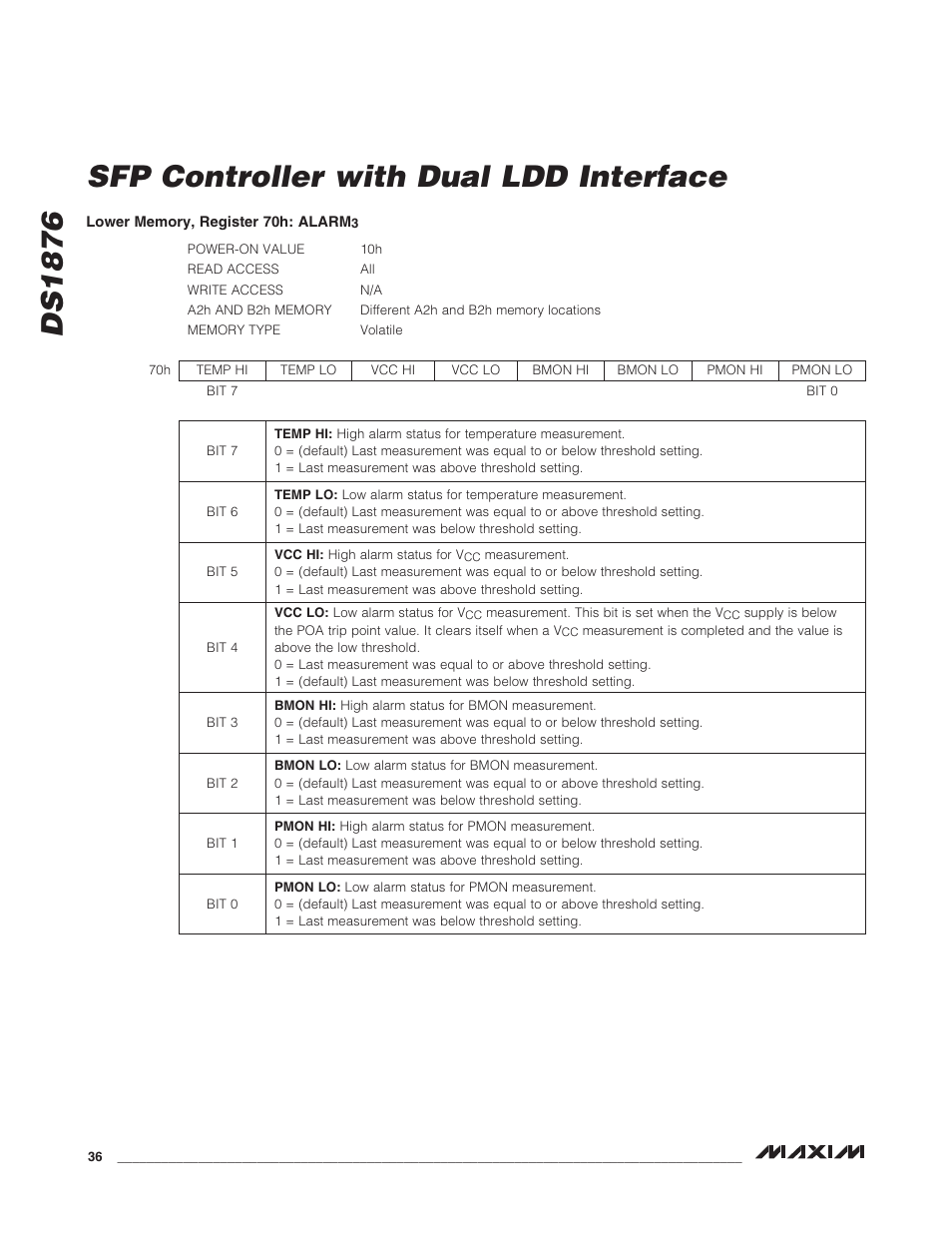 Ds1876 sfp controller with dual ldd interface | Rainbow Electronics DS1876 User Manual | Page 36 / 69