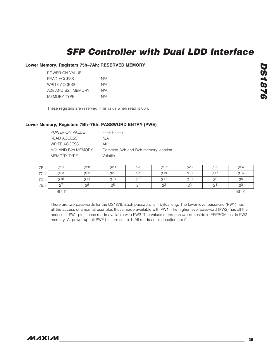 Ds1876 sfp controller with dual ldd interface | Rainbow Electronics DS1876 User Manual | Page 39 / 69
