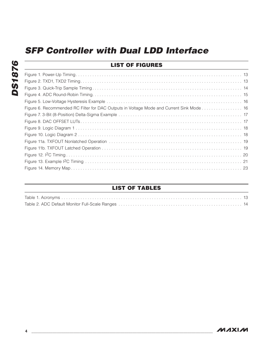 Ds1876 sfp controller with dual ldd interface | Rainbow Electronics DS1876 User Manual | Page 4 / 69