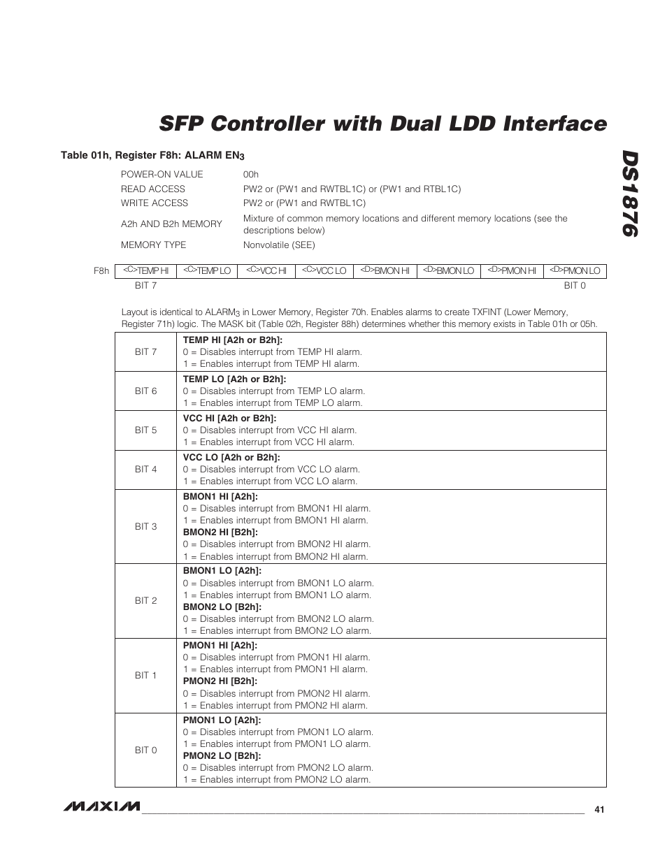 Ds1876 sfp controller with dual ldd interface | Rainbow Electronics DS1876 User Manual | Page 41 / 69