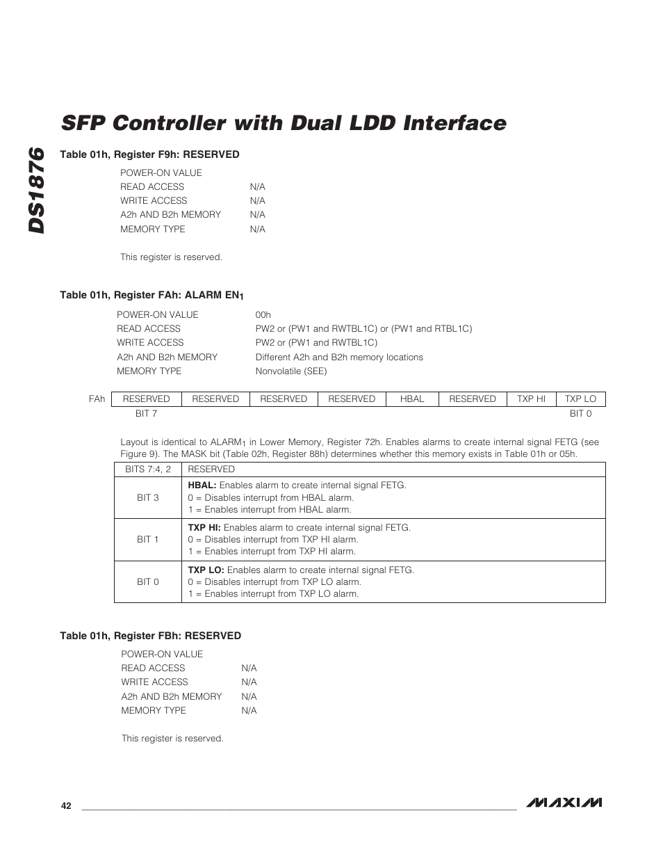 Ds1876 sfp controller with dual ldd interface | Rainbow Electronics DS1876 User Manual | Page 42 / 69